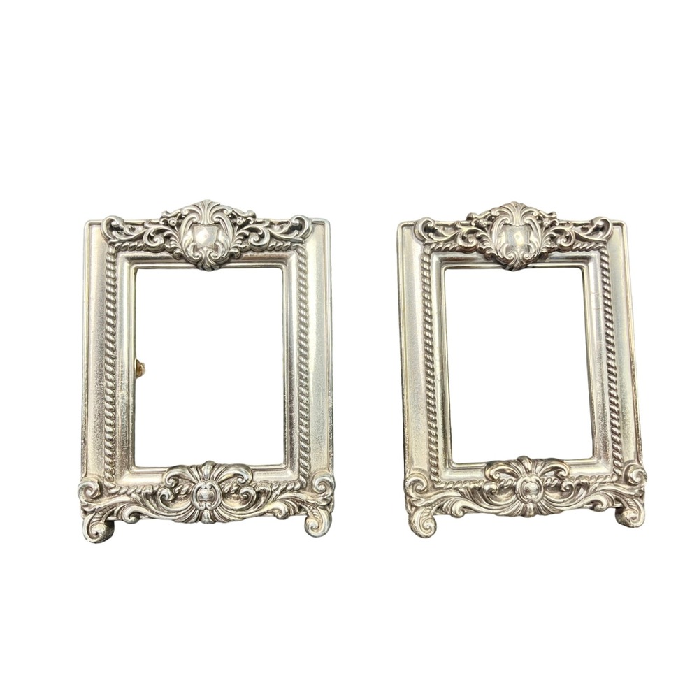 Vintage Brighton Ornate Silver Heart Back Mini Picture Frames Rococo Style 3.5x5